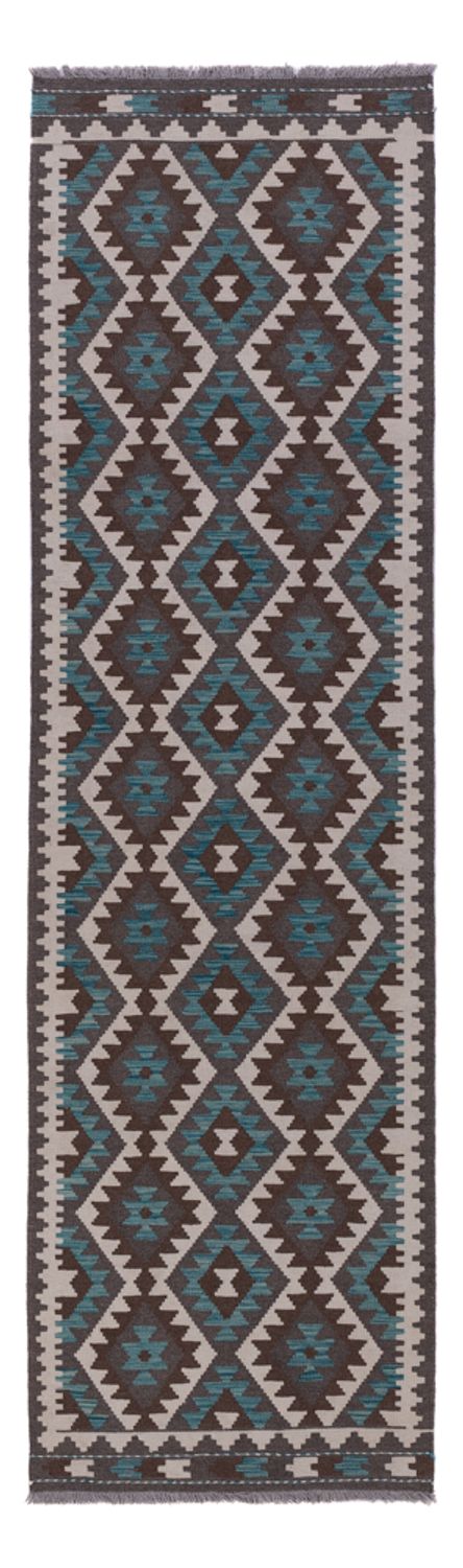 Runner Kelim Rug - Splash - 303 x 83 cm - dark green