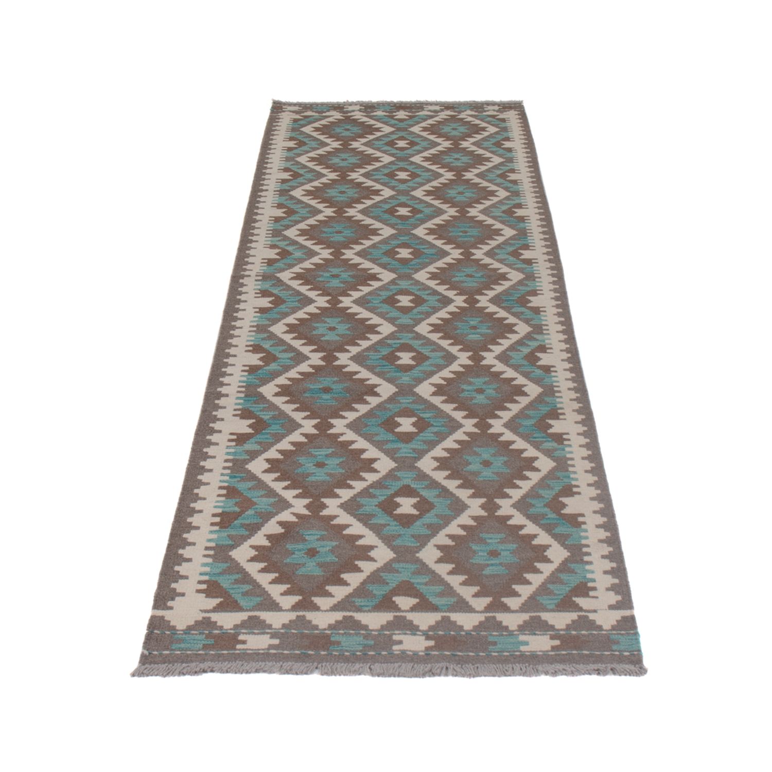 Runner Kelim Rug - Splash - 303 x 83 cm - dark green